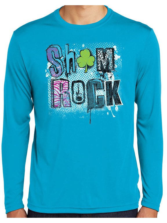 Mens Sham Rock Irish Shamrock St Patrick's Day Moisture-Wicking Long Sleeve T-shirt, 4XL Atomic Blue