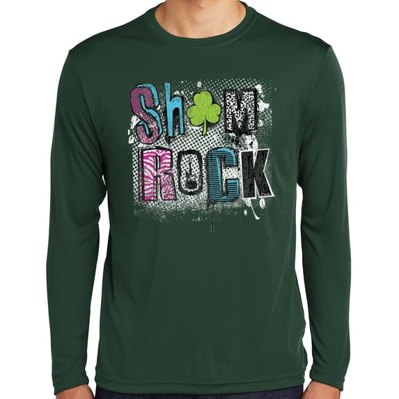 Mens Sham Rock Irish Shamrock St Patrick's Day Moisture-Wicking Long Sleeve T-shirt, 4XL Forest Green