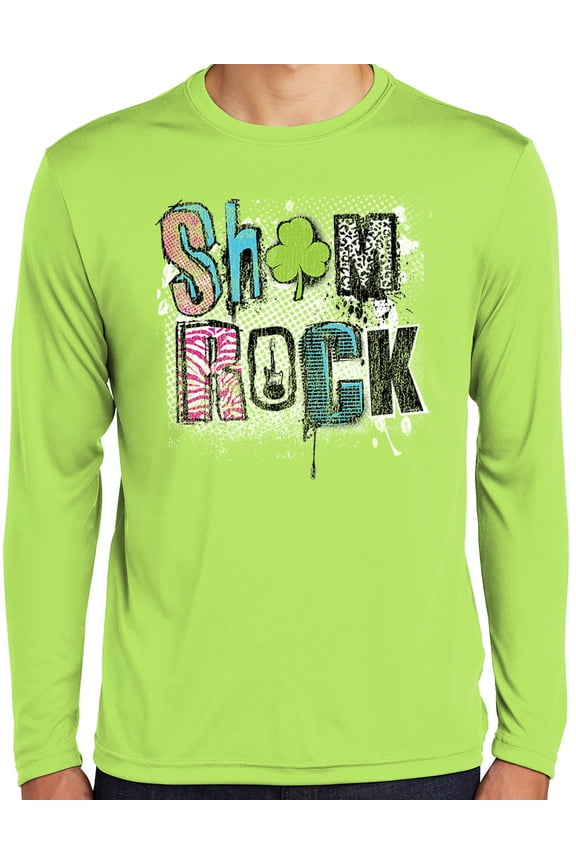 Mens Sham Rock Irish Shamrock St Patrick's Day Moisture-Wicking Long Sleeve T-shirt, 4XL Lime Shock