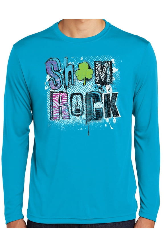 Mens Sham Rock Irish Shamrock St Patrick's Day Moisture-Wicking Long Sleeve T-shirt, Extra-Small Atomic Blue