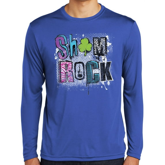 Mens Sham Rock Irish Shamrock St Patrick's Day Moisture-Wicking Long Sleeve T-shirt, Small True Royal Blue