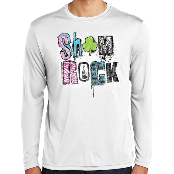 Mens Sham Rock Irish Shamrock St Patrick's Day Moisture-Wicking Long Sleeve T-shirt, XL White