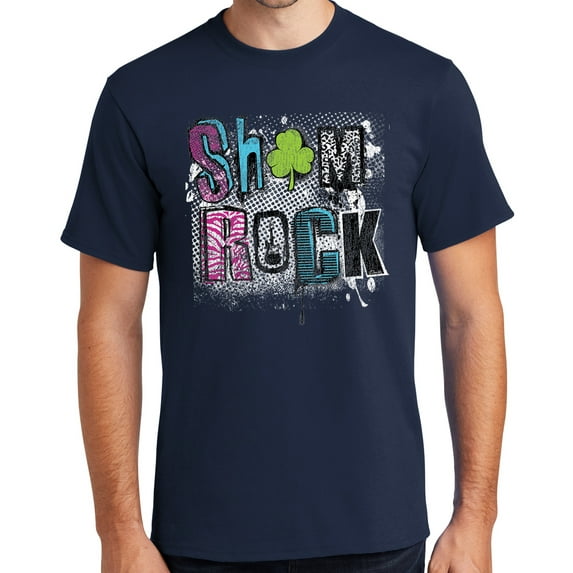 Mens Sham Rock St Patrick's Day Shamrock Tee Shirt, XL Navy Blue