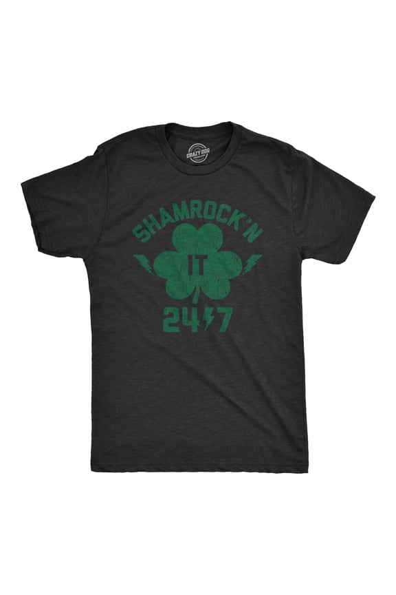 Mens Shamrock'n It 24/7 T Shirt Funny Saint Patricks Day Green Clover Lucky Tee Graphic Tees