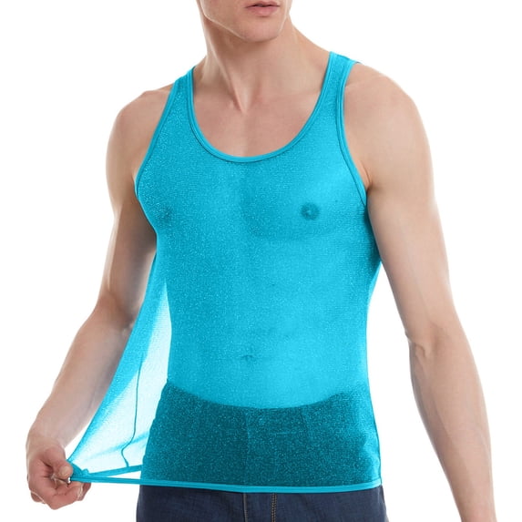 Mens Shaper Tank Top Qiggri Summer Men's Sleeveless Shiny Transparent I-Shaped Sports Fitness Solid Color Base Round Neck Sleeveless
