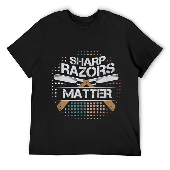 Mens Sharp Razors Matter Barber's Shop Shaving Gift T-Shirt Black