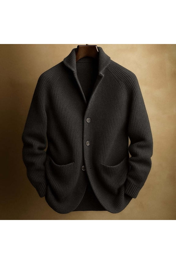Mens Shawl Collar Cardigan Sweater Button Down Ribbed Knitted Sweaters (Black XL)