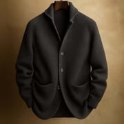 Mens Shawl Collar Cardigan Sweater Button Down Ribbed Knitted Sweaters Black XL