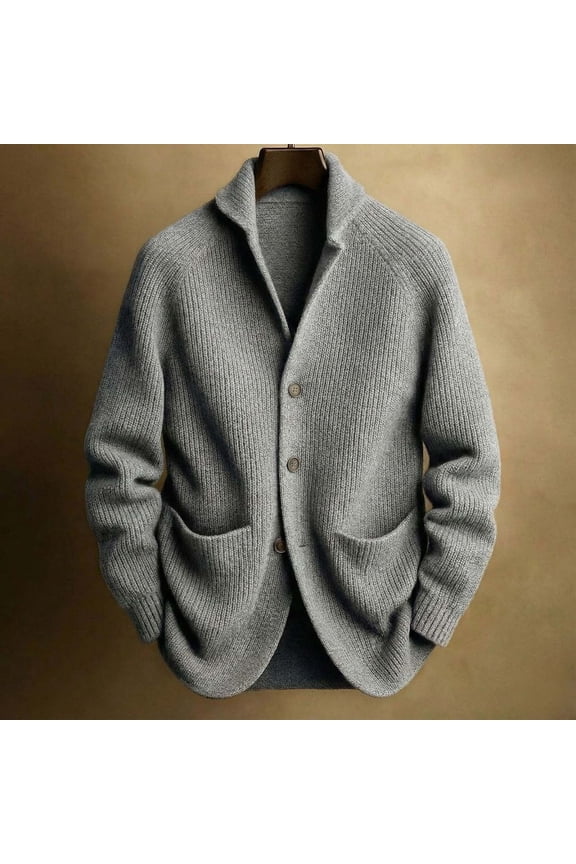 Mens Shawl Collar Cardigan Sweater Button Down Ribbed Knitted Sweaters (Grey XL)