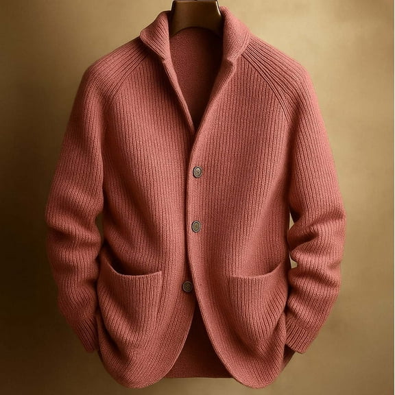 Mens Shawl Collar Cardigan Sweater Button Down Ribbed Knitted Sweaters (Red XXXL)
