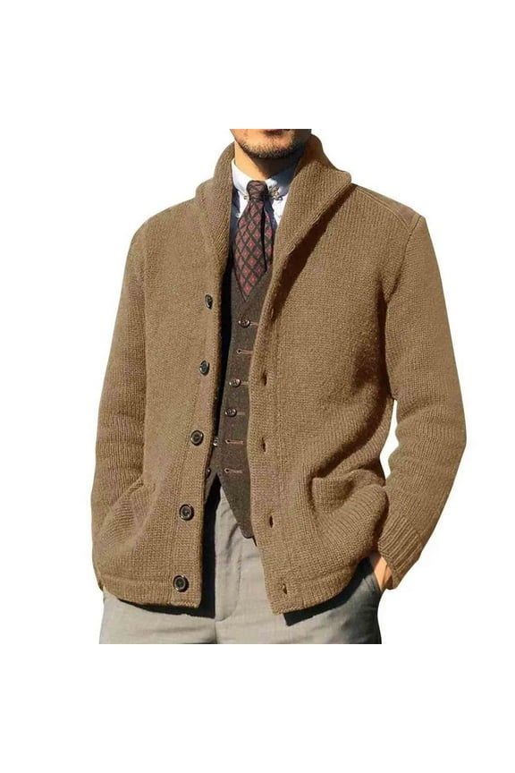 Mens Shawl Collar Cardigan Sweaters Button Down Cable Knitted Loose Fit Knitwear Open Front Sweaters Winter Outwear