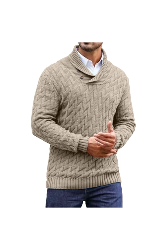 Mens Shawl Collar Sweater Button Textured Cable Knit Sweaters Business Casual Chunky Pullover Shirts