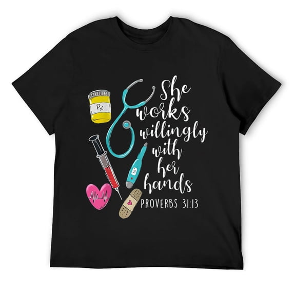 Mens She Works Willingly With Her Hands - Nurse Caregiving Carer T-Shirt Black