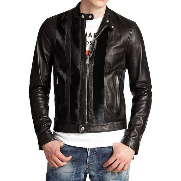 Mens Sheepskin Real Leather Jacket Zipper Biker Moto Slim Fit Jacket A236