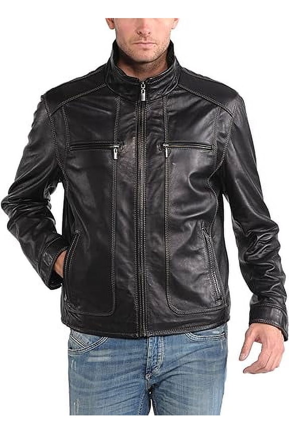 Mens Sheepskin Real Leather Jacket Zipper Biker Moto Slim Fit Jacket MJF004