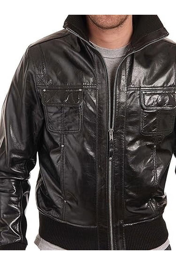 Mens Sheepskin Real Leather Jacket Zipper Biker Moto Slim Fit Jacket MJF023