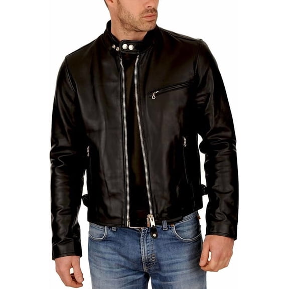Mens Sheepskin Real Leather Jacket Zipper Biker Moto Slim Fit Jacket MJF028