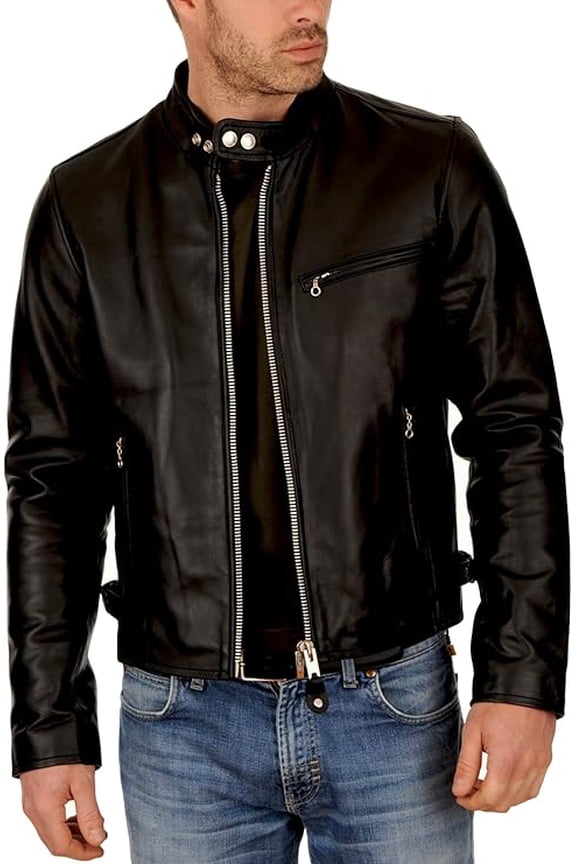 Men Leather Jacket Slim Fit Biker Motorcycle Genuine Black Lambskin Jacket A930