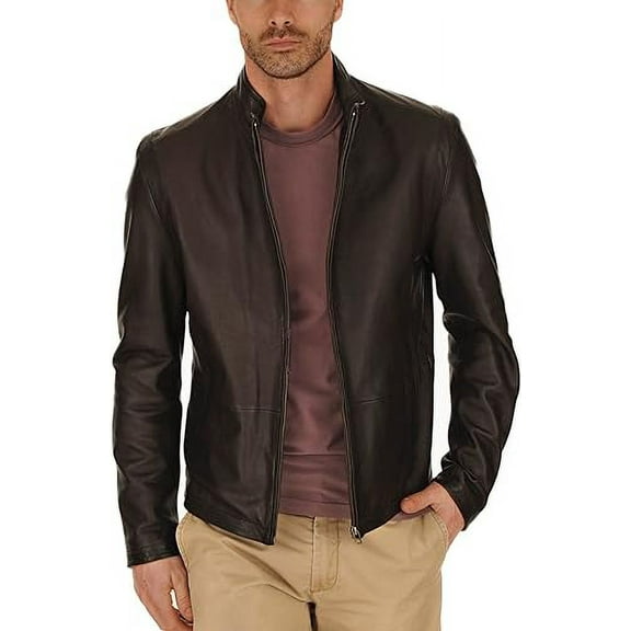Mens Sheepskin Real Leather Jacket Zipper Biker Moto Slim Fit Jacket MJF041