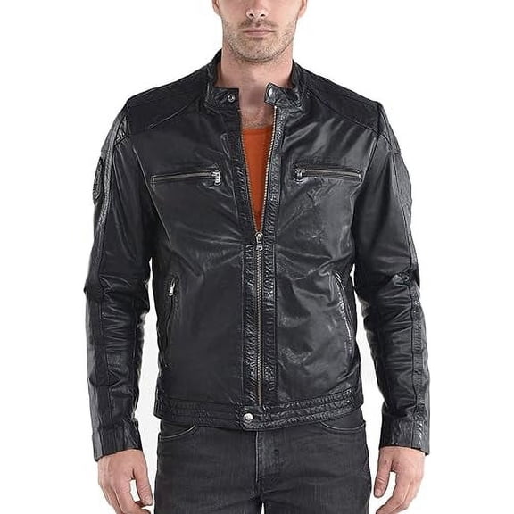 Mens Sheepskin Real Leather Jacket Zipper Biker Moto Slim Fit Jacket MJF051