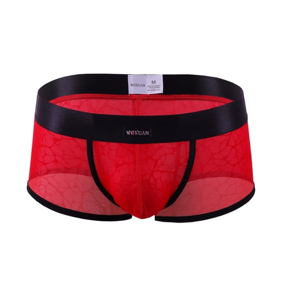 VONCOS Mens Sheer Mesh Boxer Briefs Low Rise Breathable Nylon Spandex Moisture Wicking Underwear Contrast Trim Waistband Red/Black Trim,Size M