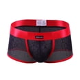 thumbnail image 1 of VONCOS Mens Sheer Mesh Boxer Briefs Low Rise Breathable Nylon Spandex Underwear with Contrast Trim, Black/Red Trim,Size L, 1 of 2