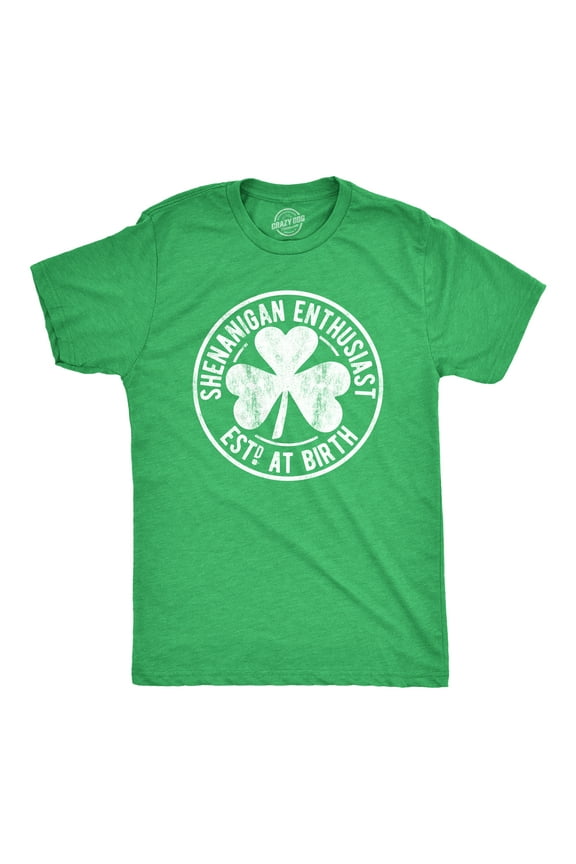 Mens Shenanigan Enthusiast T Shirt Funny Saint Patricks Day St Patty Green Tee Graphic Tees