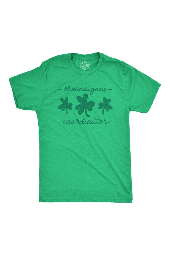Mens Shenanigans Coordinator T Shirt Funny Saint Patrick's Day Parade Graphic Novelty Tee for Guys Graphic Tees