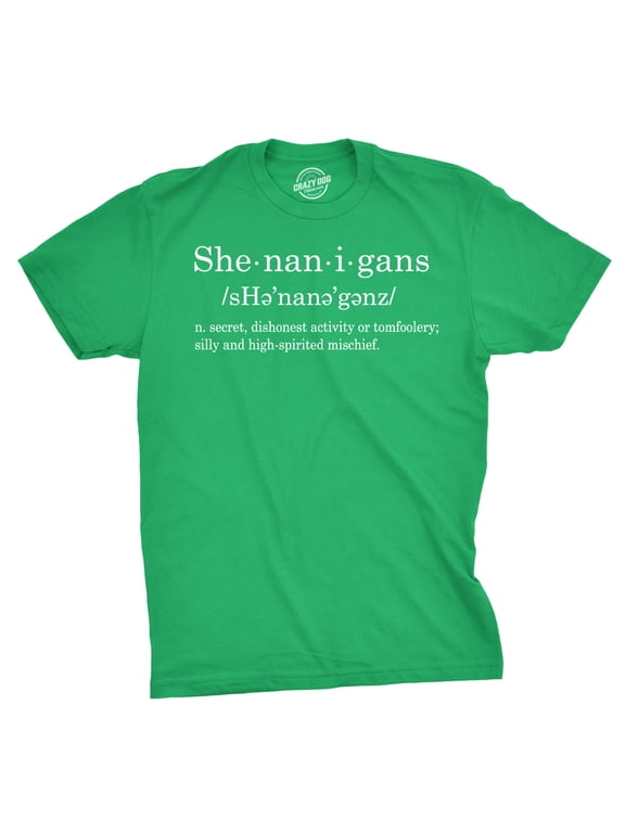 Mens Shenanigans Definition T Shirt Funny Saint Patricks Day St Patty Shamrock Graphic Tees