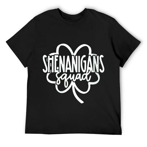 Mens Shenanigans Squad Shamrock Graphic St Patrick's Day Round Neck T-Shirt Black