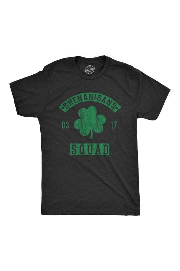 Mens Shenanigans Squad T Shirt Funny St Patricks Day Clover Graphic Saint Paddy Tee Graphic Tees