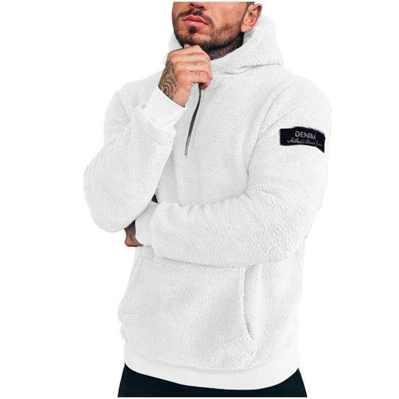 Mens Sherpa Fleece Hoodies Lightweight 1/2 Zip Fleece Pullover Winter Warm Sweatshirts Fuzzy Casual Pullover Long Sleeve Outwear Teddy Fleece Jacket Casual Hoody with Pockets Plus Size