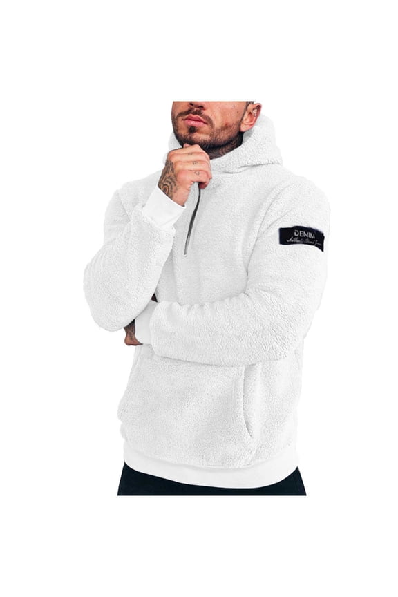 Mens Sherpa Fleece Hoodies Lightweight 1/2 Zip Fleece Pullover Winter Warm Sweatshirts Fuzzy Casual Pullover Long Sleeve Outwear Teddy Fleece Jacket Casual Hoody with Pockets Plus Size