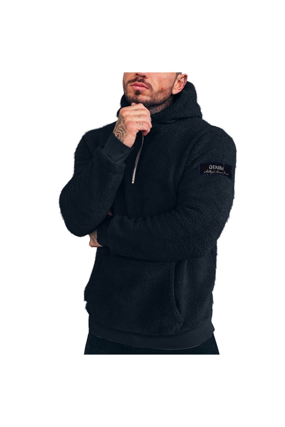 Mens Sherpa Fleece Hoodies Lightweight 1/2 Zip Fleece Pullover Winter Warm Sweatshirts Fuzzy Casual Pullover Long Sleeve Outwear Teddy Fleece Jacket Casual Hoody with Pockets Plus Size
