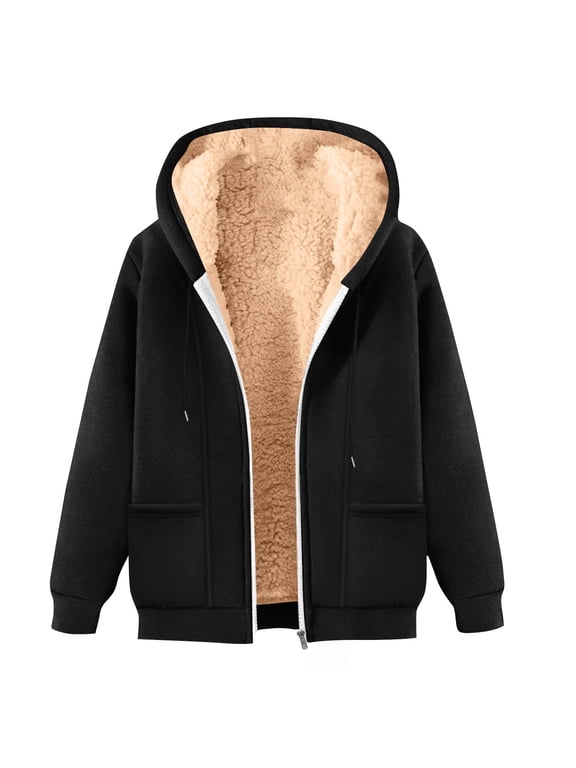 Mens Sherpa Fleece Lined Jacket Long Sleeve Zipper Up Hooded Jackets Fall Winter Warm Coat Shacket with Pockets