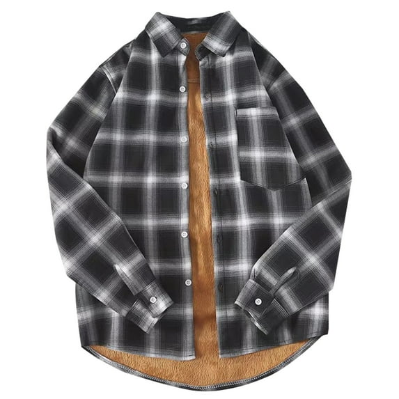 Mens Sherpa Fleece Lined Plaid Flannel Shirts Jackets Casual Thermal Button Jackets Winter Warm Work Coat Plush Outwear