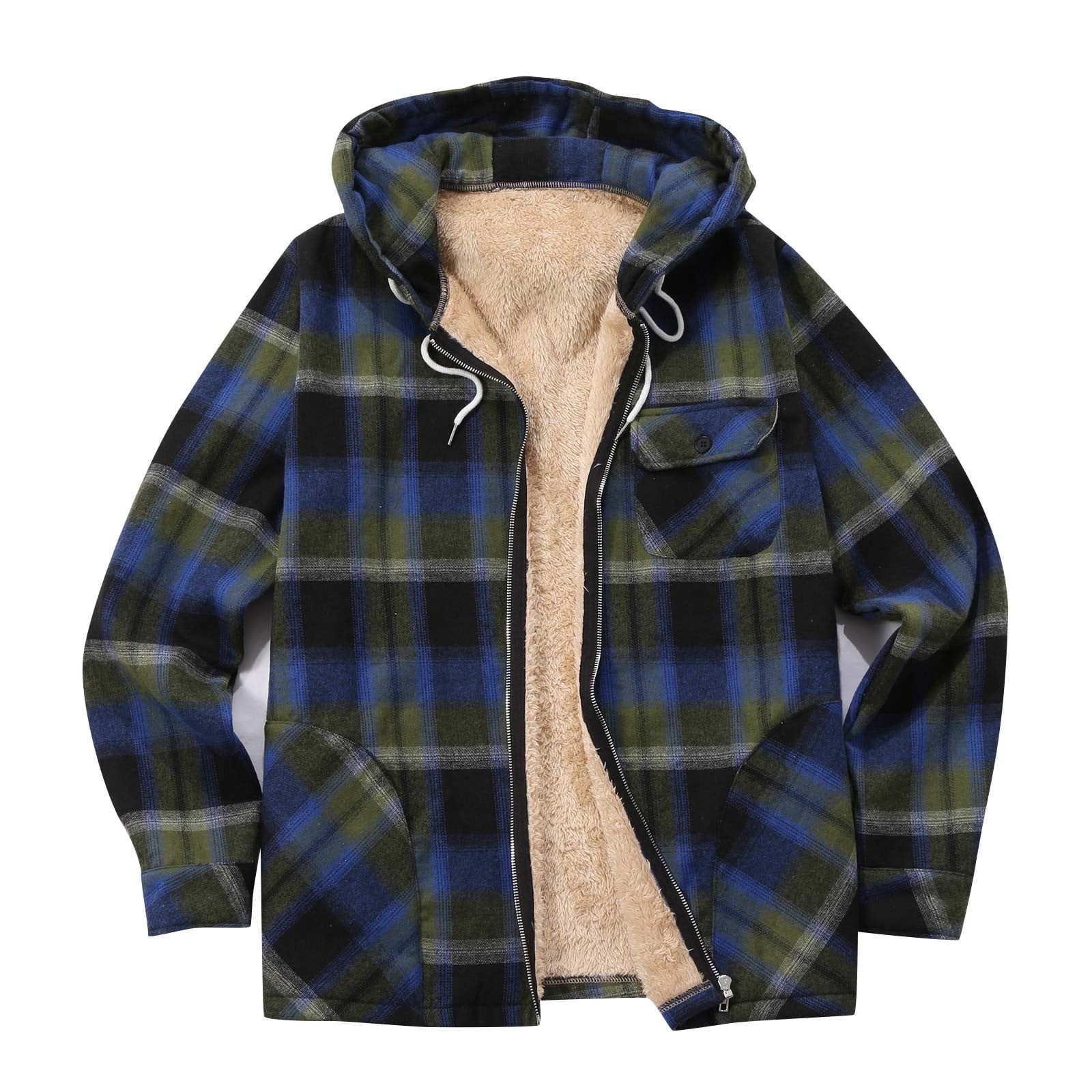 Mens Sherpa Fleece Lined Plaid Flannel Shirts Jackets Casual Thermal Button Up Jackets Winter
