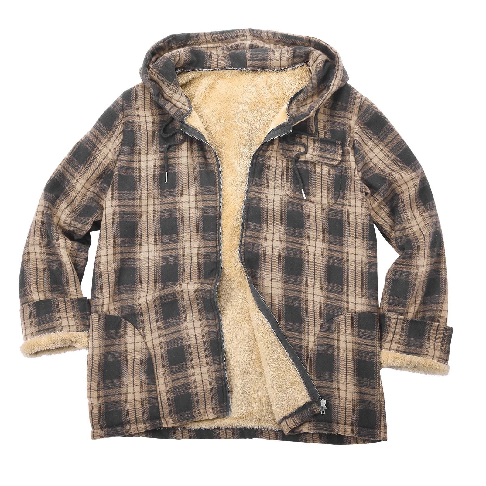 Mens Sherpa Fleece Lined Plaid Flannel Shirts Jackets Casual Thermal Button Up Jackets Winter
