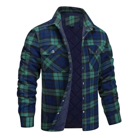 Mens Sherpa Fleece Lined Plaid Flannel Shirts Jackets Casual Thermal Button Up Jackets Winter Warm Work Coat Outwear