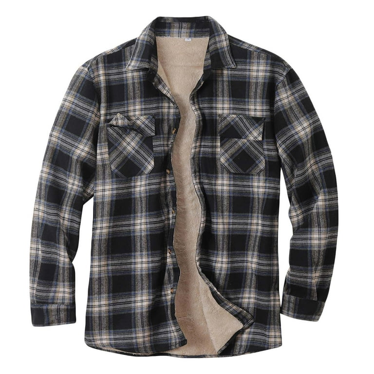 Mens Sherpa Fleece Lined Plaid Flannel Shirts Jackets Casual Thermal Button  Up Jackets Winter Warm Work Coat Outwear