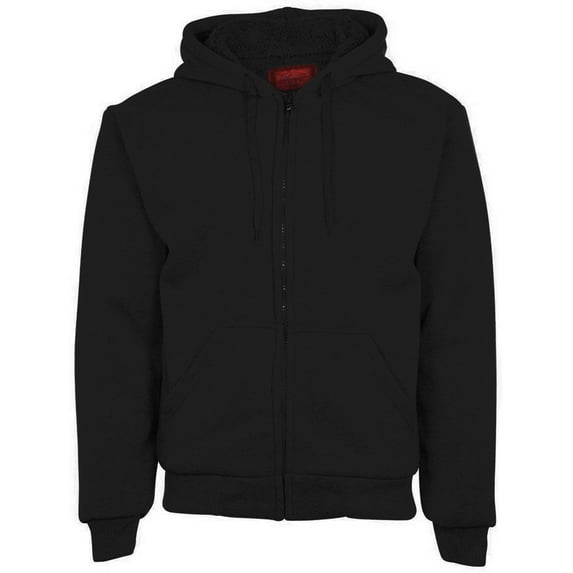 Mens Sherpa Fleece Lined Zip-Up Hoodie Stretch Knit Cuffs & Waistband