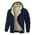 thumbnail image 1 of Mens Sherpa Fleece Linen Hoodie Zip Up Winter Jacket Thick Hooded Sweatshirt Coat Navy XXXL, 1 of 5