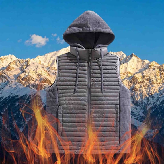 Mens Sherpa Fleece Vest Sleeveless Winter Jacket Lightweight Full Zipper Warm Down Coats with Hood