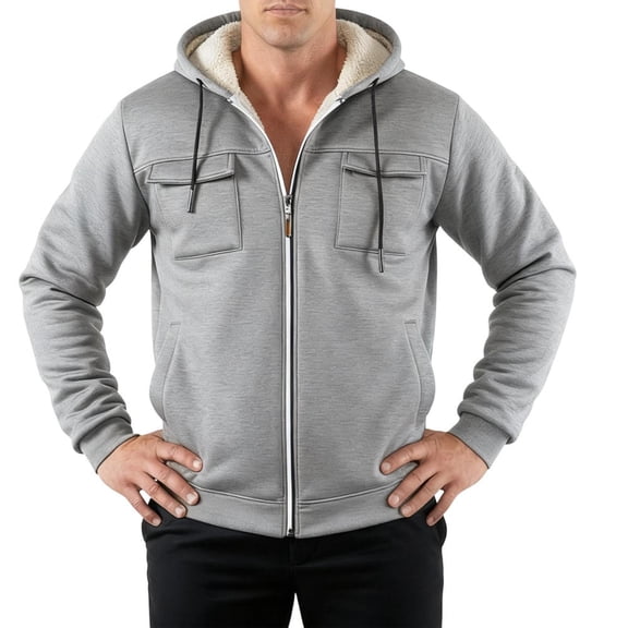 Mens Sherpa Hoodie Fuzzy Zip Up Thickened Warm Fleece Lined Hoodie Winter Jacket for Cold Weather Daily Wear calm