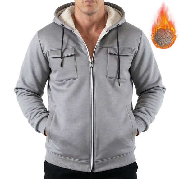 Mens Sherpa Hoodie Fuzzy Zip Up Thickened Warm Fleece Lined Hoodie Winter Jacket for Cold Weather Daily Wear friendly
