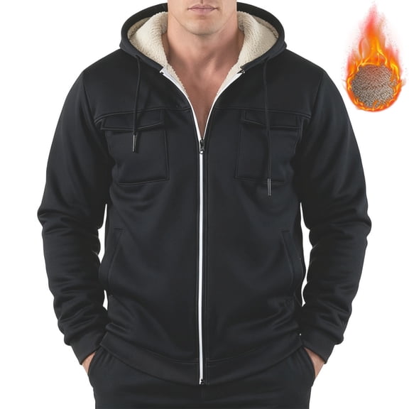 Mens Sherpa Hoodie Fuzzy Zip Up Thickened Warm Fleece Lined Hoodie Winter Jacket for Cold Weather Daily Wear richly