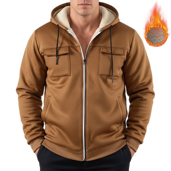 Mens Sherpa Hoodie Fuzzy Zip Up Thickened Warm Fleece Lined Hoodie Winter Jacket for Cold Weather Daily Wear usefulness