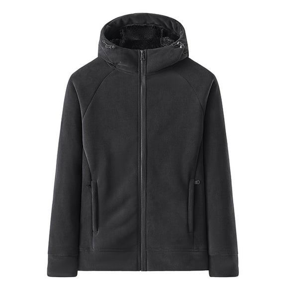 Mens Sherpa Jackets Long Sleeve Fleece Coats Solid Color Hooded Warm Thick Outerwear with Pockets