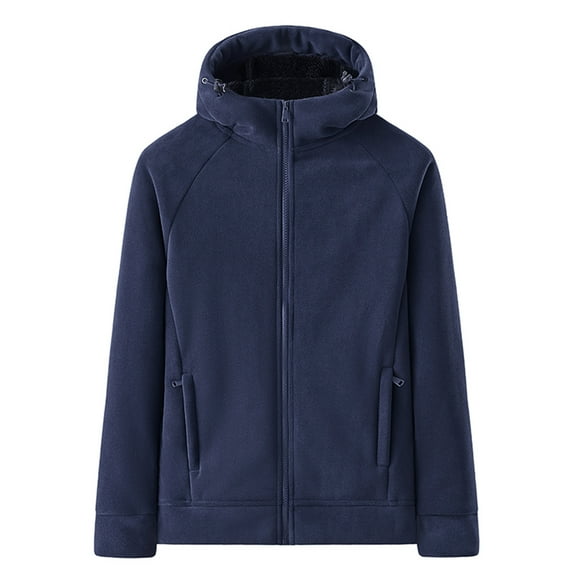 Mens Sherpa Jackets Long Sleeve Fleece Coats Solid Color Hooded Warm Thick Outerwear with Pockets