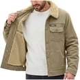 thumbnail image 1 of Mens Sherpa Lined Cargo Jacket Turn Down Collar Work Coat Button Down Winter Multi Pocket Trucker Jacket, 1 of 7